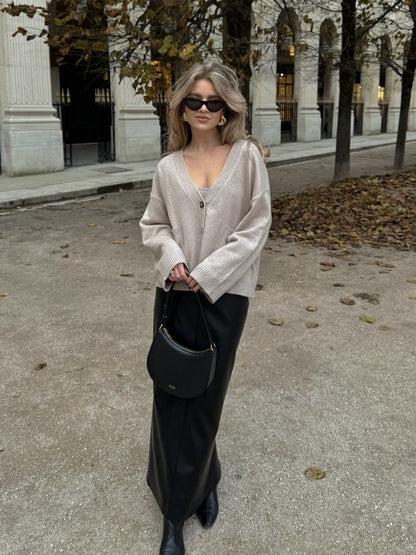 Relaxed V-Neck Knit Cardigan