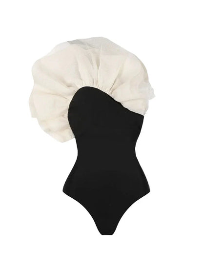 3D Floral Solid Color Swimsuit