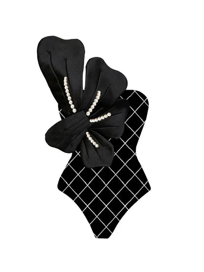 Pearl Floral Black Print Swimsuit Set