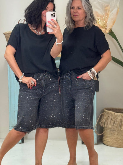 Bermuda Rhinestone Short Jeans