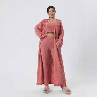 Cloudy Days™ 3-Piece Cozy Lounge Set – Matching Crop Top, Wide-Leg Pants & Cardigan