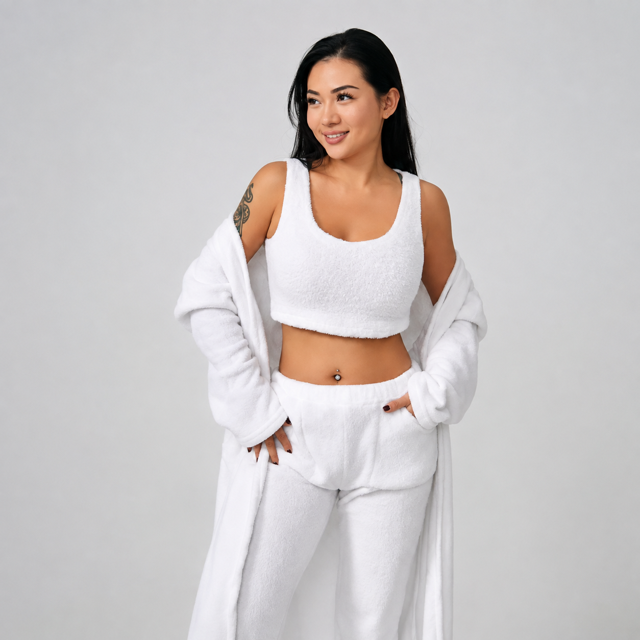 Cloudy Days™ 3-Piece Cozy Lounge Set – Matching Crop Top, Wide-Leg Pants & Cardigan
