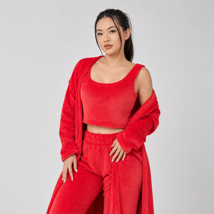 Cloudy Days™ 3-Piece Cozy Lounge Set – Matching Crop Top, Wide-Leg Pants & Cardigan