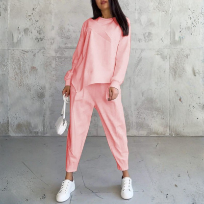 Damen Langarm-Sweatshirts mit Unregelmäßigem Saum & Hosen-Set