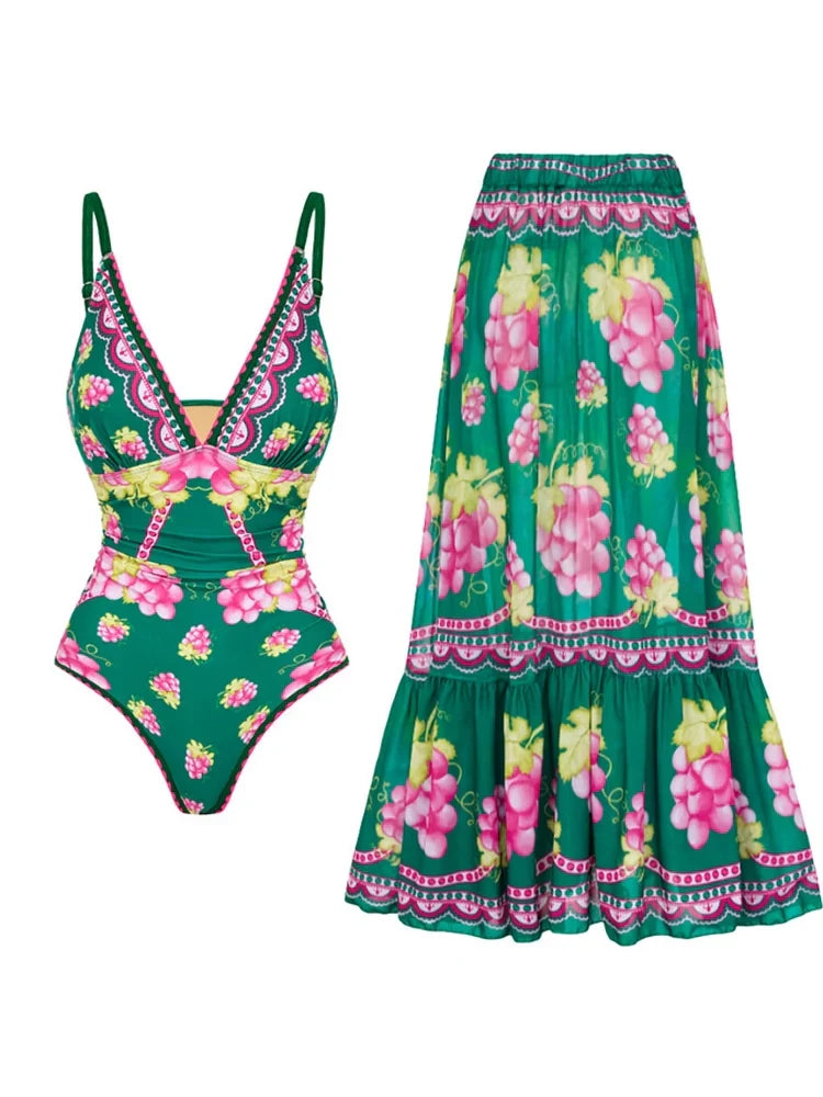 Deep V Cami Maxi Dress Swimsuit Set