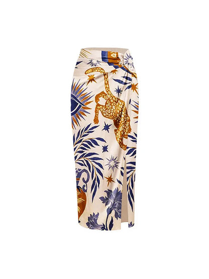 Ruffled Ethnic Print Bikini Set for Women