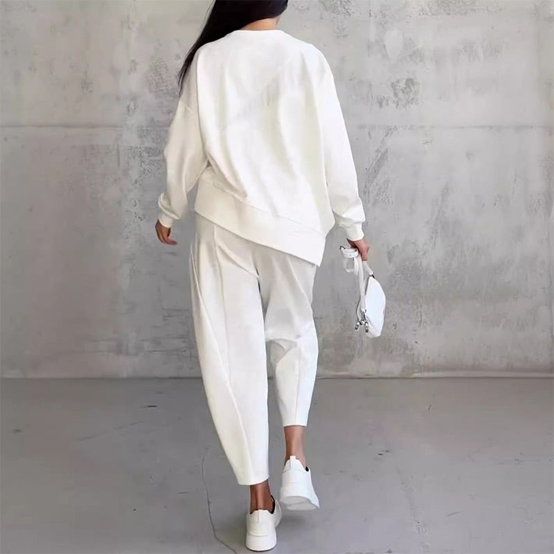 Damen Langarm-Sweatshirts mit Unregelmäßigem Saum & Hosen-Set